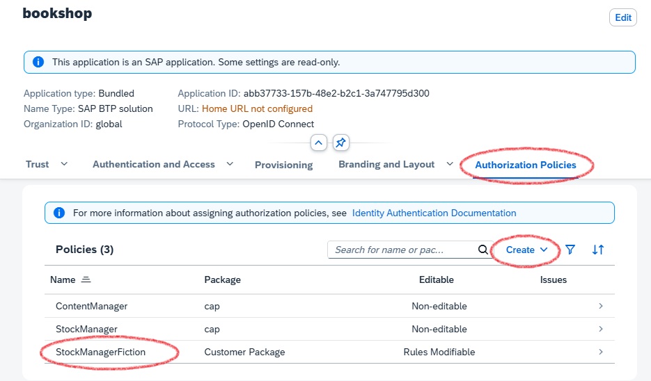 AMS custom policies in Administrative Console