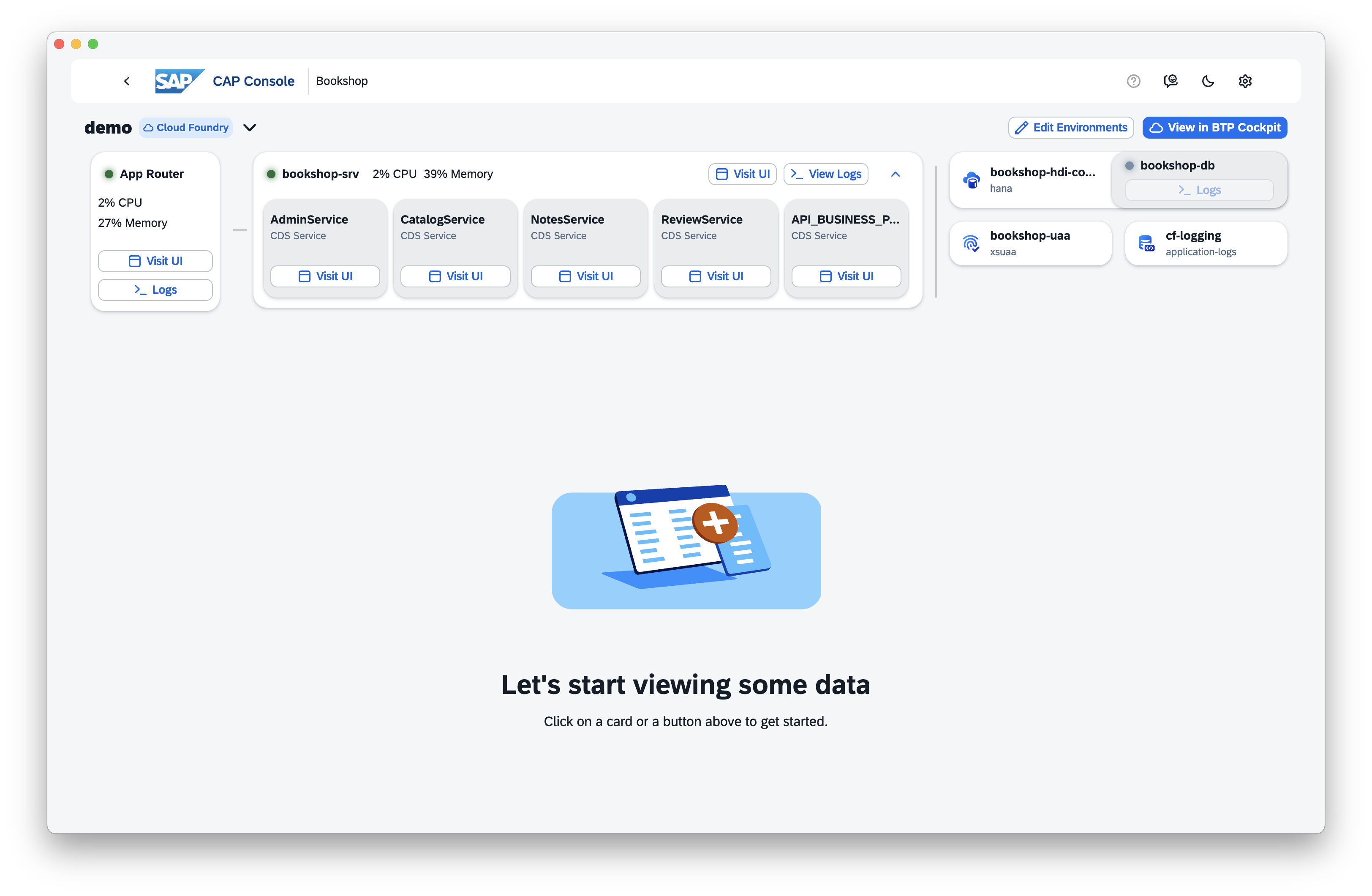Screenshot of CAP console monitoring overview