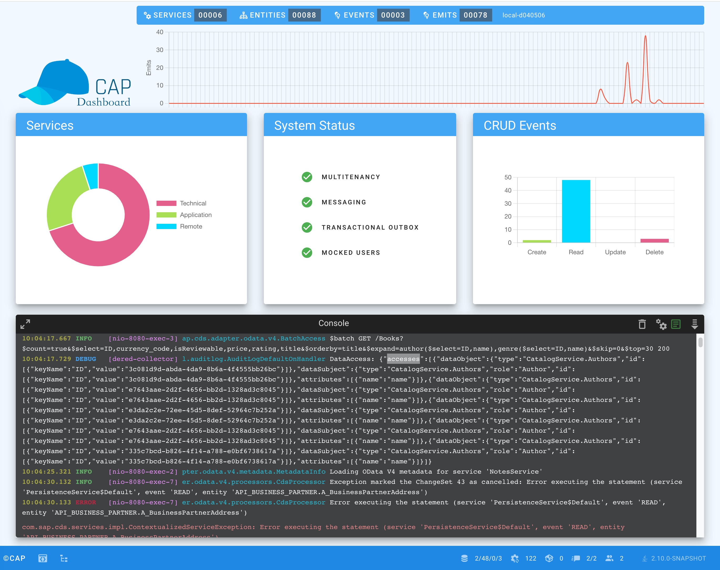 Screenshot of the CAP developer dashboard UI.