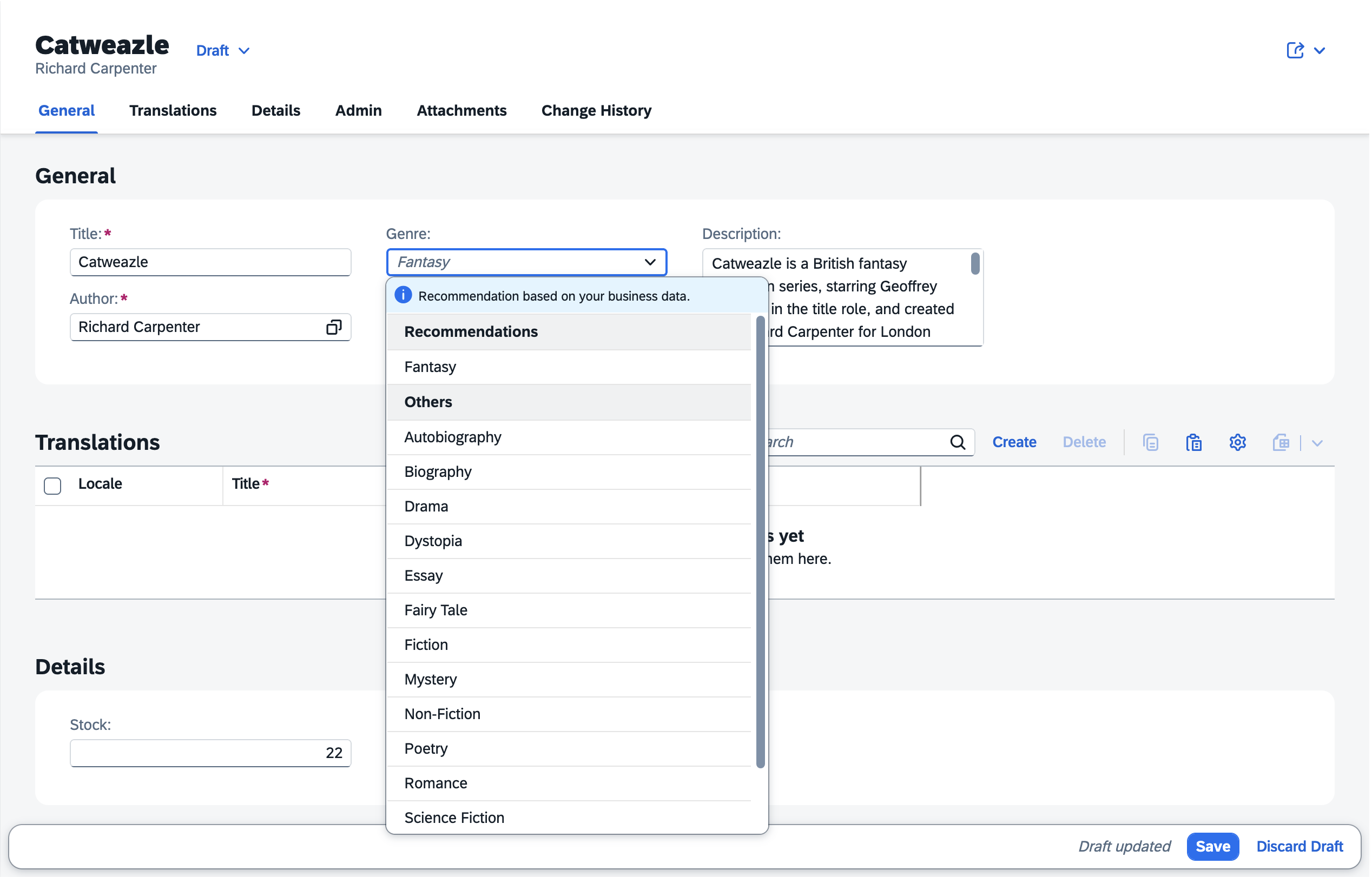 Screenshot showing the Recommendations