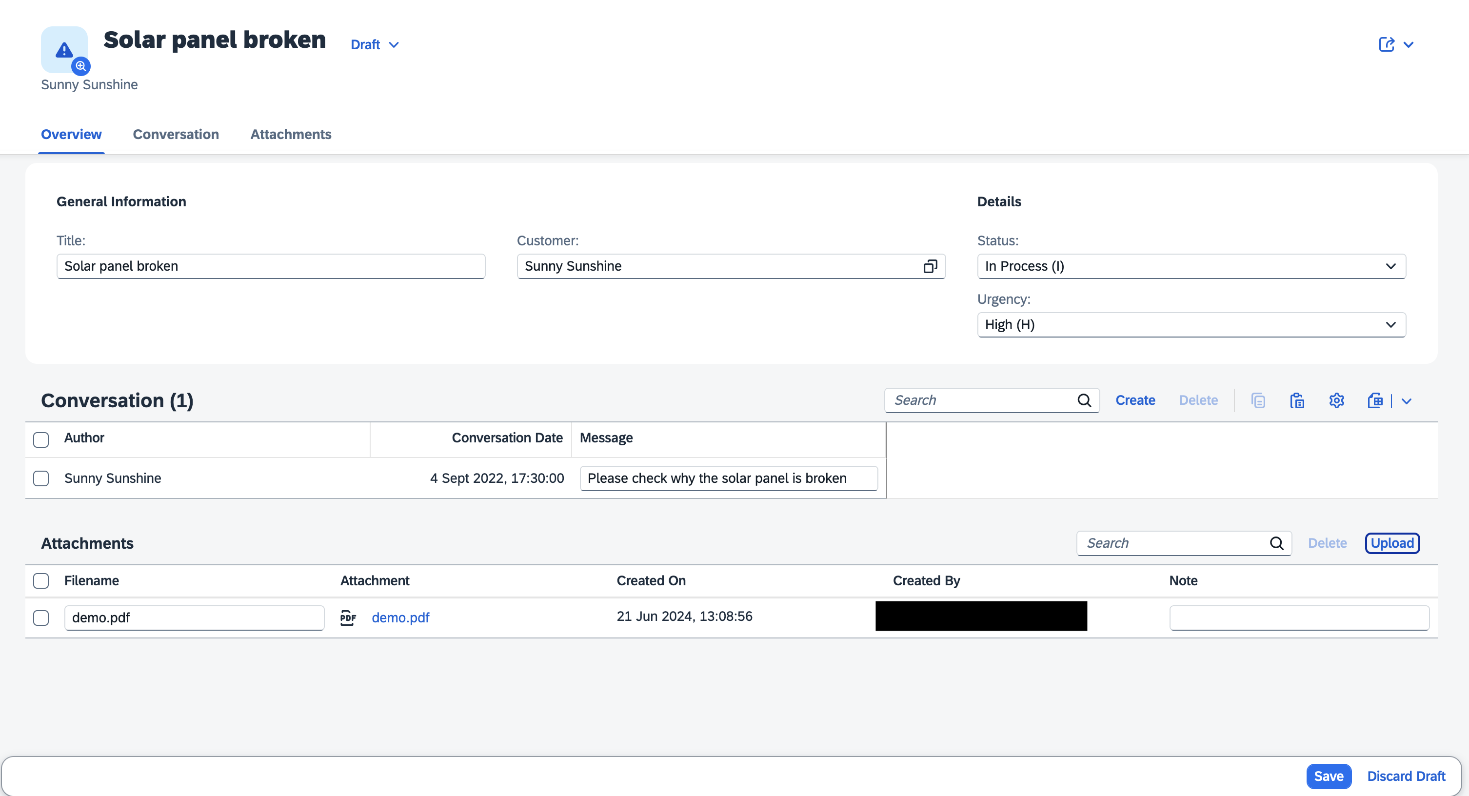 Screenshot showing the Attachments Table in a Fiori app