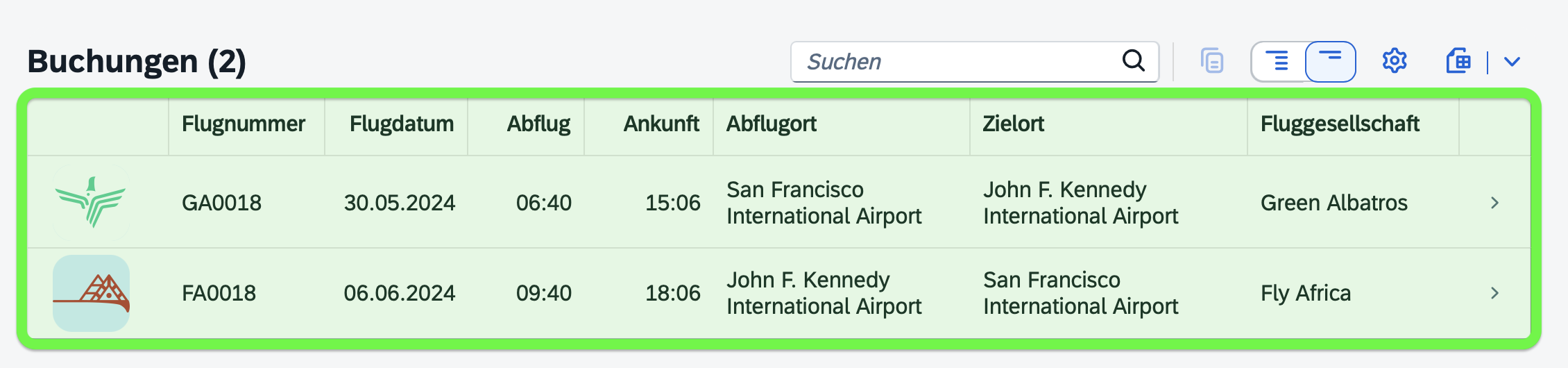 XTravels Fiori details view showing a travel requests, now with flight data again.